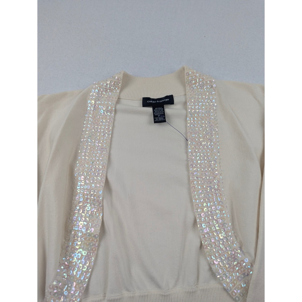 Cable & Gauge Ivory Silk Blend Sequin Trim Two Piece Set Shrug/Bolero Shell XL - Picture 7 of 16